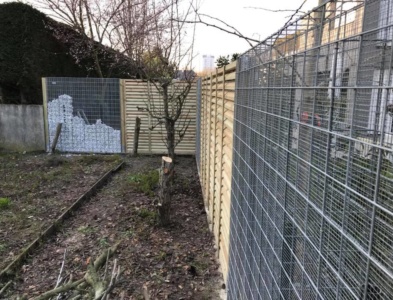 Clôture en gabion et persienne bois